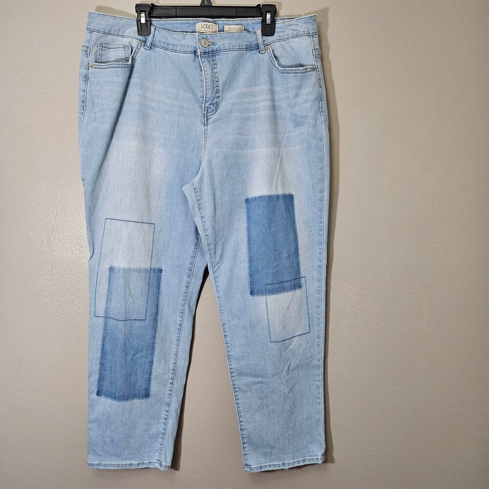 LOGO by Lori Goldstein Patchwork Boyfriend Jeans Light Wash Women's Size 18W